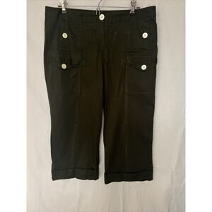 Sharagano Womans Cropped Capri Pants Size 12 Mid Rise Wide Leg Olive Green